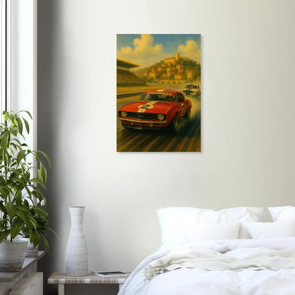 Vintage Race Day: Classic Red Sports Car Art Print – Bilar