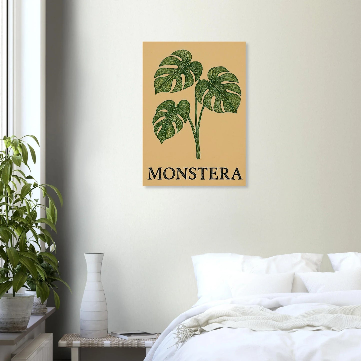 Frukter – Tropical Monstera Art Print i jordnära toner och livfulla gröna nyanser
