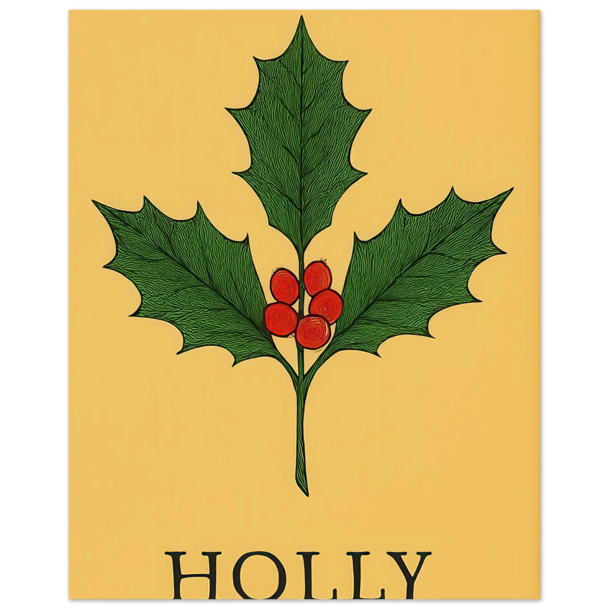 Frukter Botanisk Holly Print – Tidlös Väggkonst med Lyserande Bär & Löv i Dina Val av Storlekar