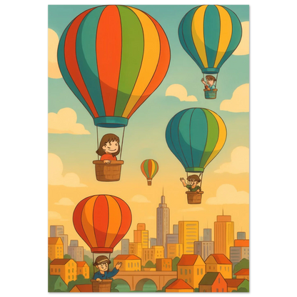 Barn: Whimsical Hot Air Balloon Cityscape Art Print – Elevate Your Space with Retro Charm