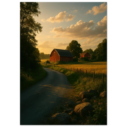 Golden Hour Farm Road Poster - Serene Rural Landscape Print for Your Home
