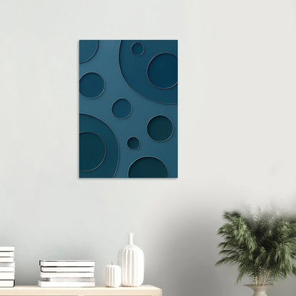 Abstrakt Minimalistisk Poster - Eleganta Blå Cirklar med Silverdetaljer i Flera Storlekar