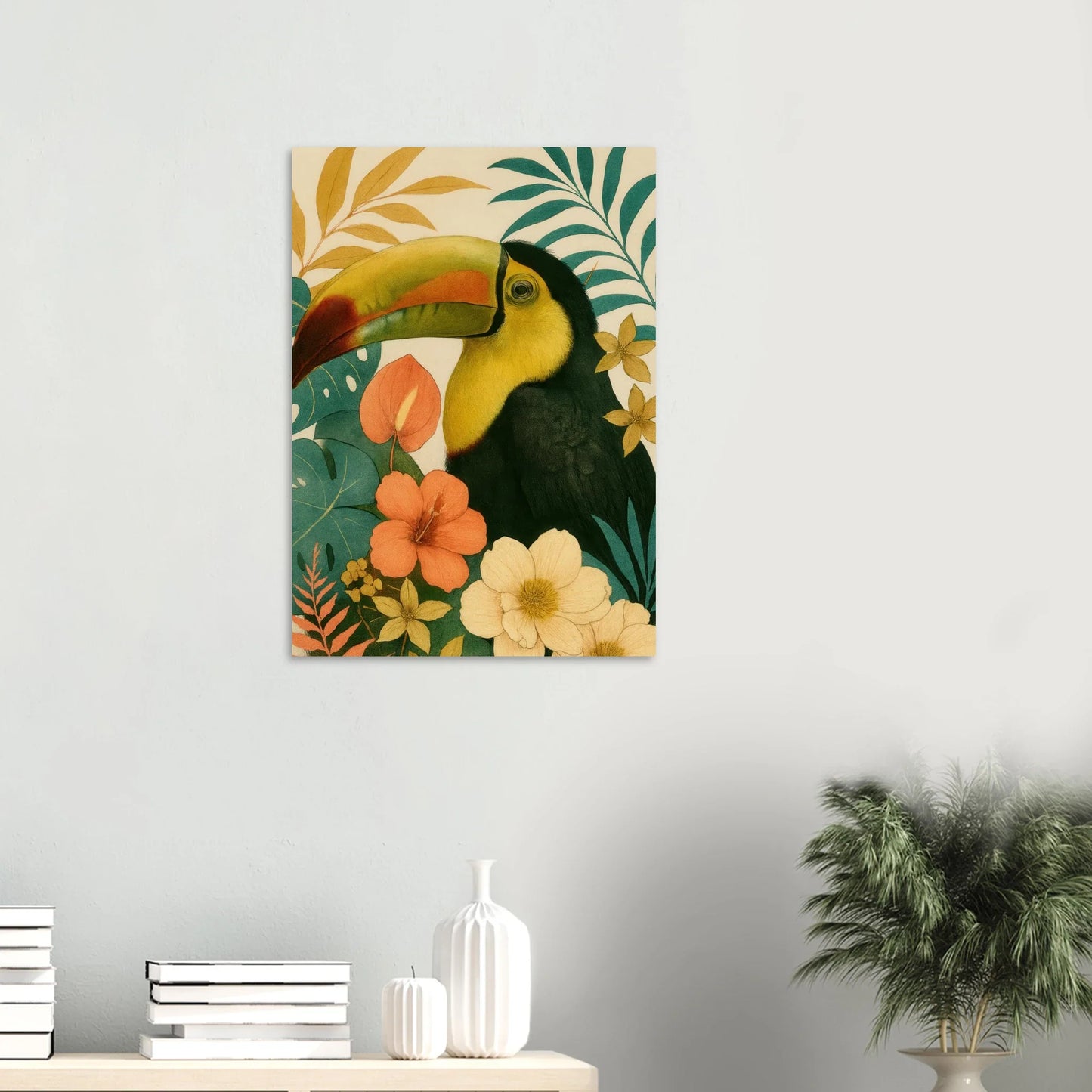 Tropisk Toucan Konsttryck - Djärva Djur & Blommor i Varma Toner