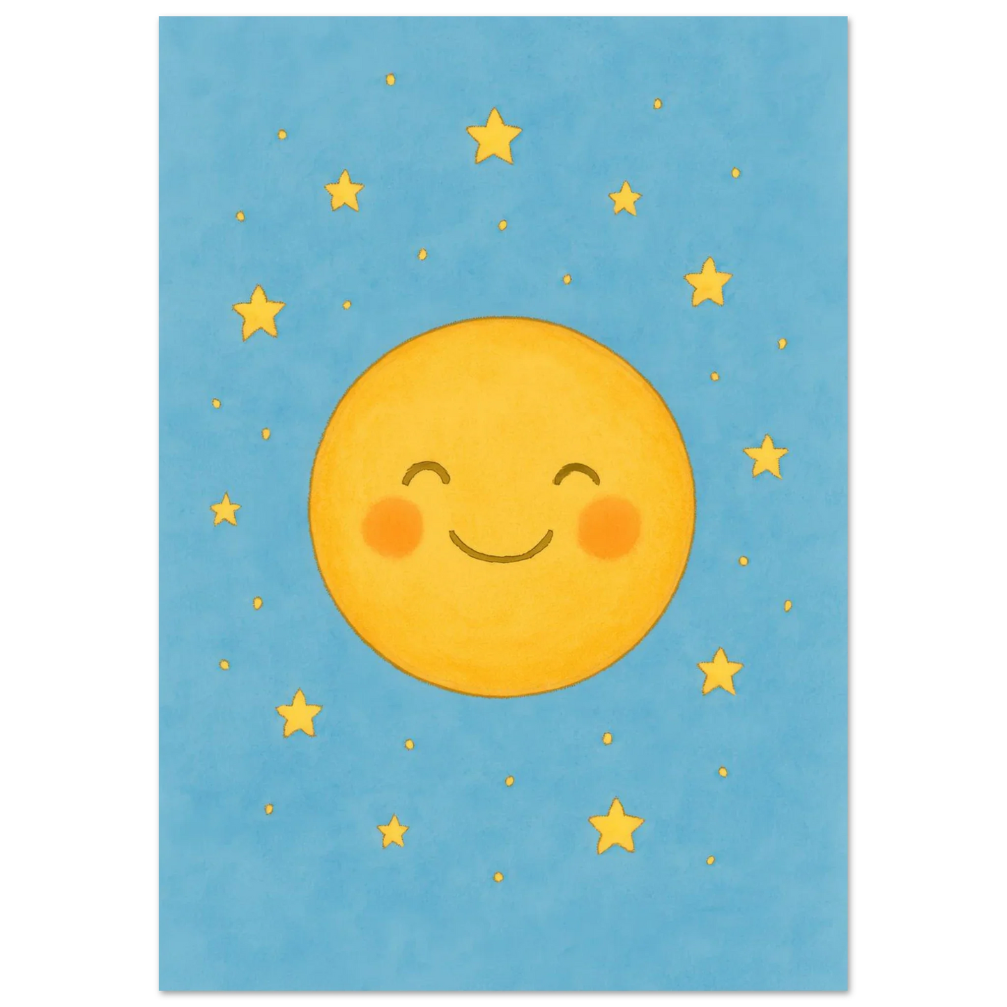 Dreamy Sky Moon & Stars Print | Whimsical Nursery Art | Soft Blue & Yellow Giclee Poster