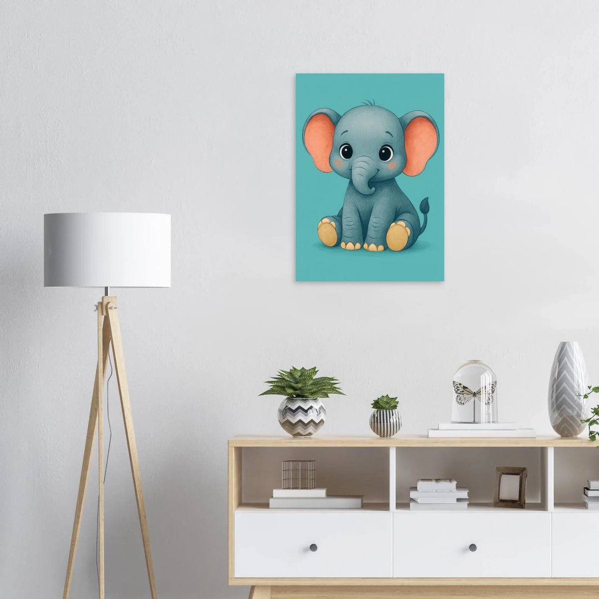 Söt Elefant Konsttryck - Charmig Djurdesign för Barnrummet, Tillgänglig i Flera Storlekar