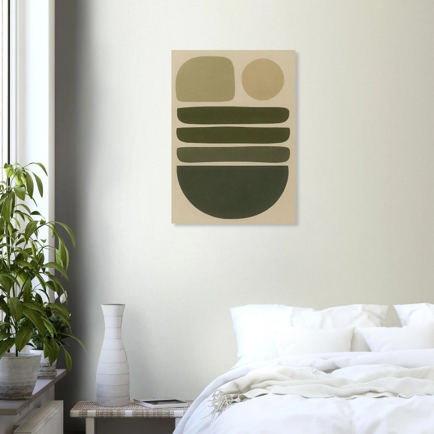 Abstrakt Minimalistisk Jordnära Konsttryck | Modern Väggkonst i Grågröna Toner