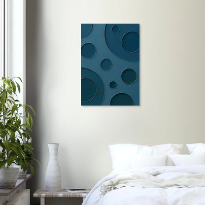 Abstrakt Minimalistisk Poster - Eleganta Blå Cirklar med Silverdetaljer i Flera Storlekar