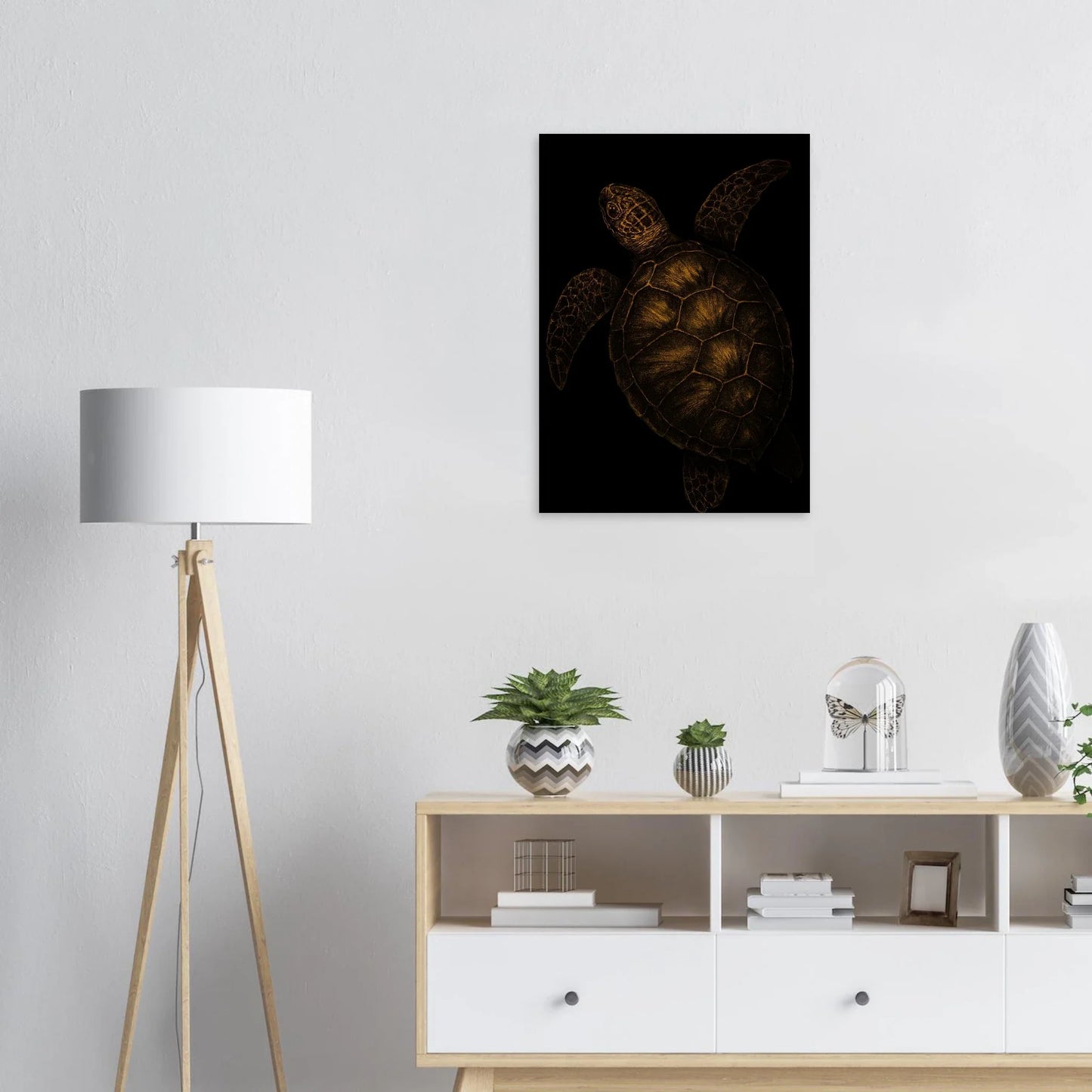 Djur: Golden Sea Turtle Art Print – Timeless Ocean Elegance for Your Home, Available in Multiple Sizes