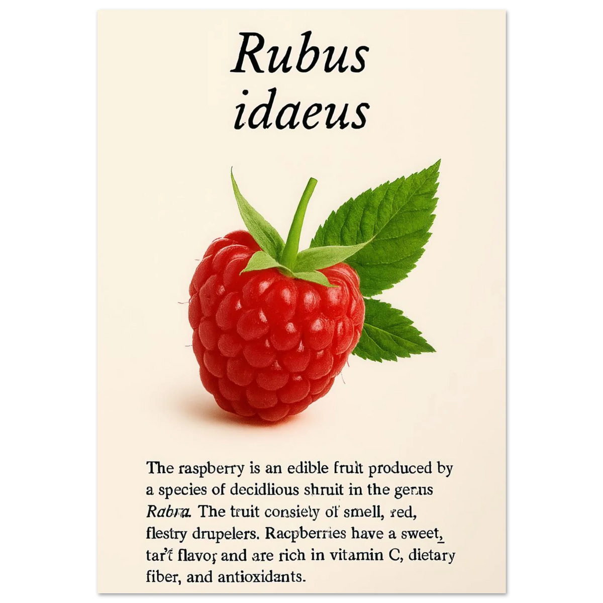 Frukter: Vibrant Rubus Idaeus Raspberry Botanical Art Print – Rich Red Hues for Your Home or Kitchen