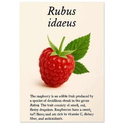 Frukter: Vibrant Rubus Idaeus Raspberry Botanical Art Print – Rich Red Hues for Your Home or Kitchen