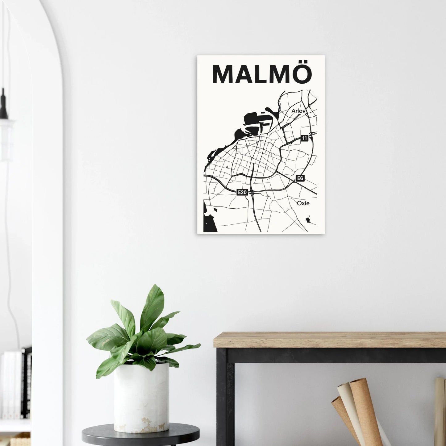 Malmö Urban Map Poster - Minimalist Black & White City Art Print