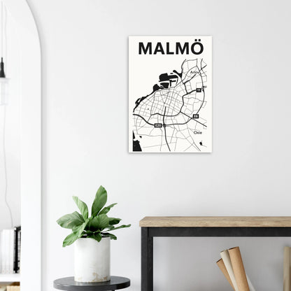 Malmö Urban Map Poster - Minimalist Black & White City Art Print