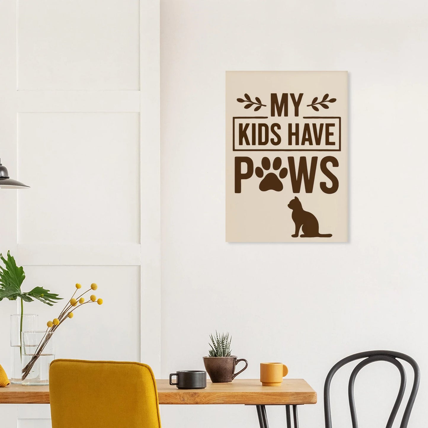 "My Kids Have Paws" Kattkonsttryck i jordnära toner – Perfekt present för kattälskare i flera storlekar