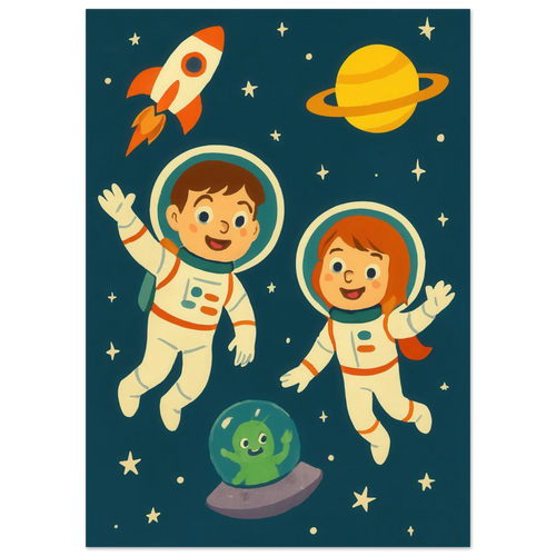 Kosmiska Kompisar: Fängslande Astronaut- & Alien- Konsttryck