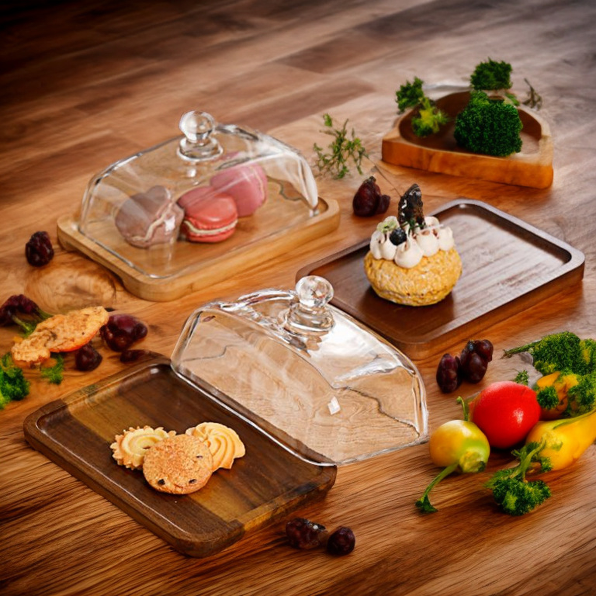 Glass Butter Dish with Wooden Base