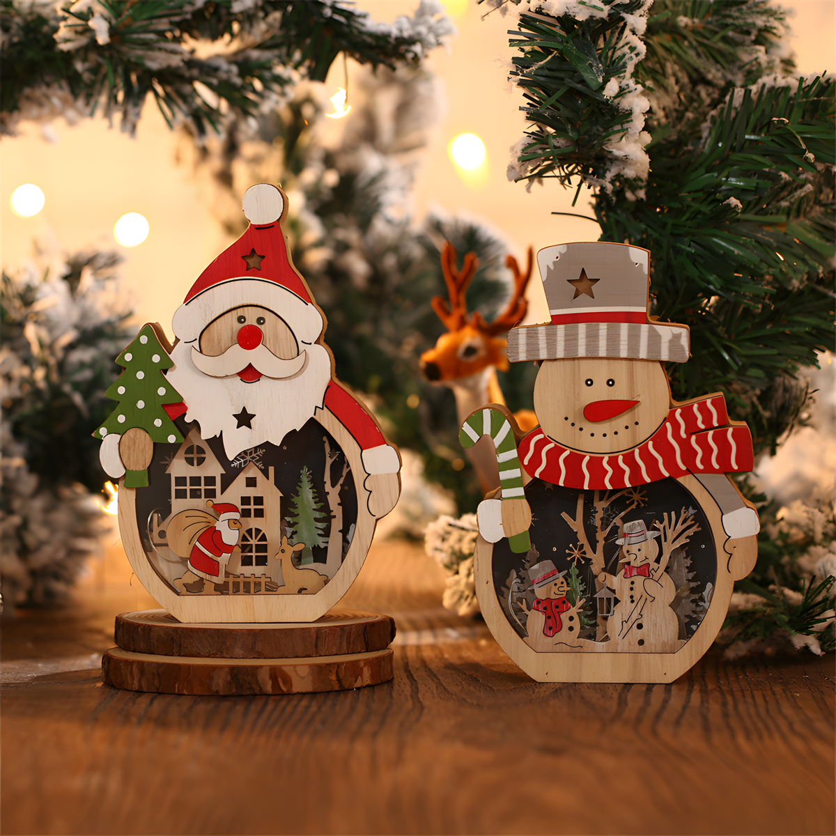 Light-Up Wooden Christmas Scene Figures