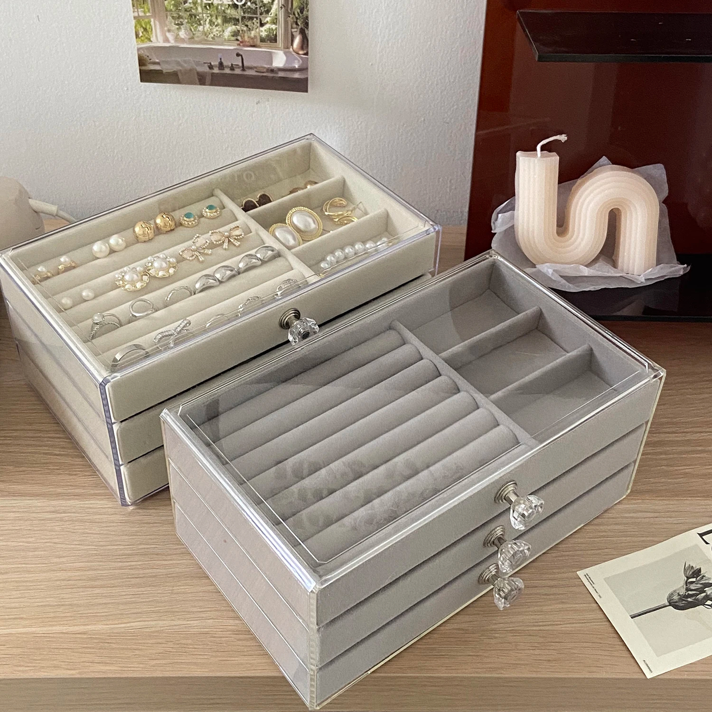 Three-Layer Velvet Jewelry Box