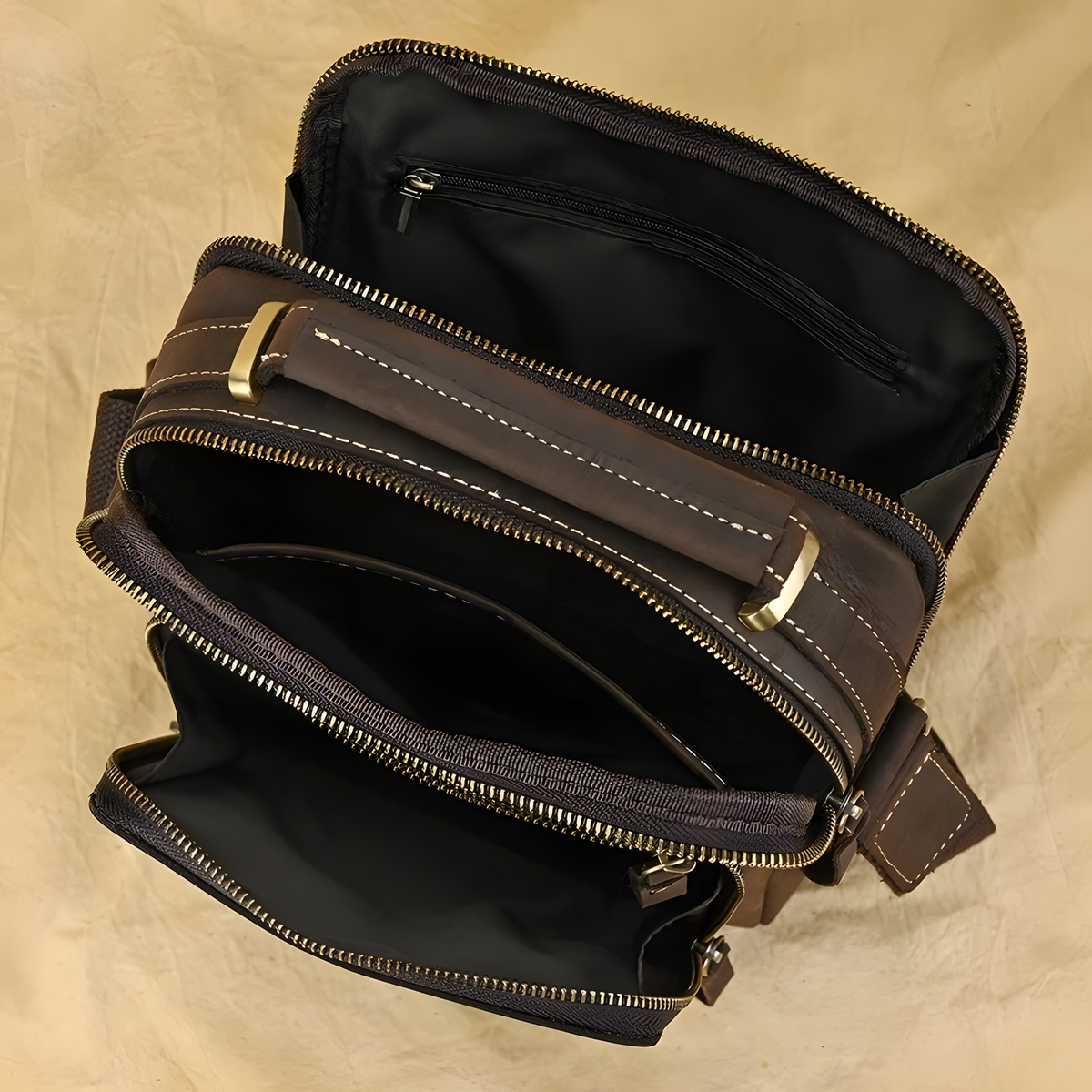 Multi-Zip Shoulder Messenger Bag