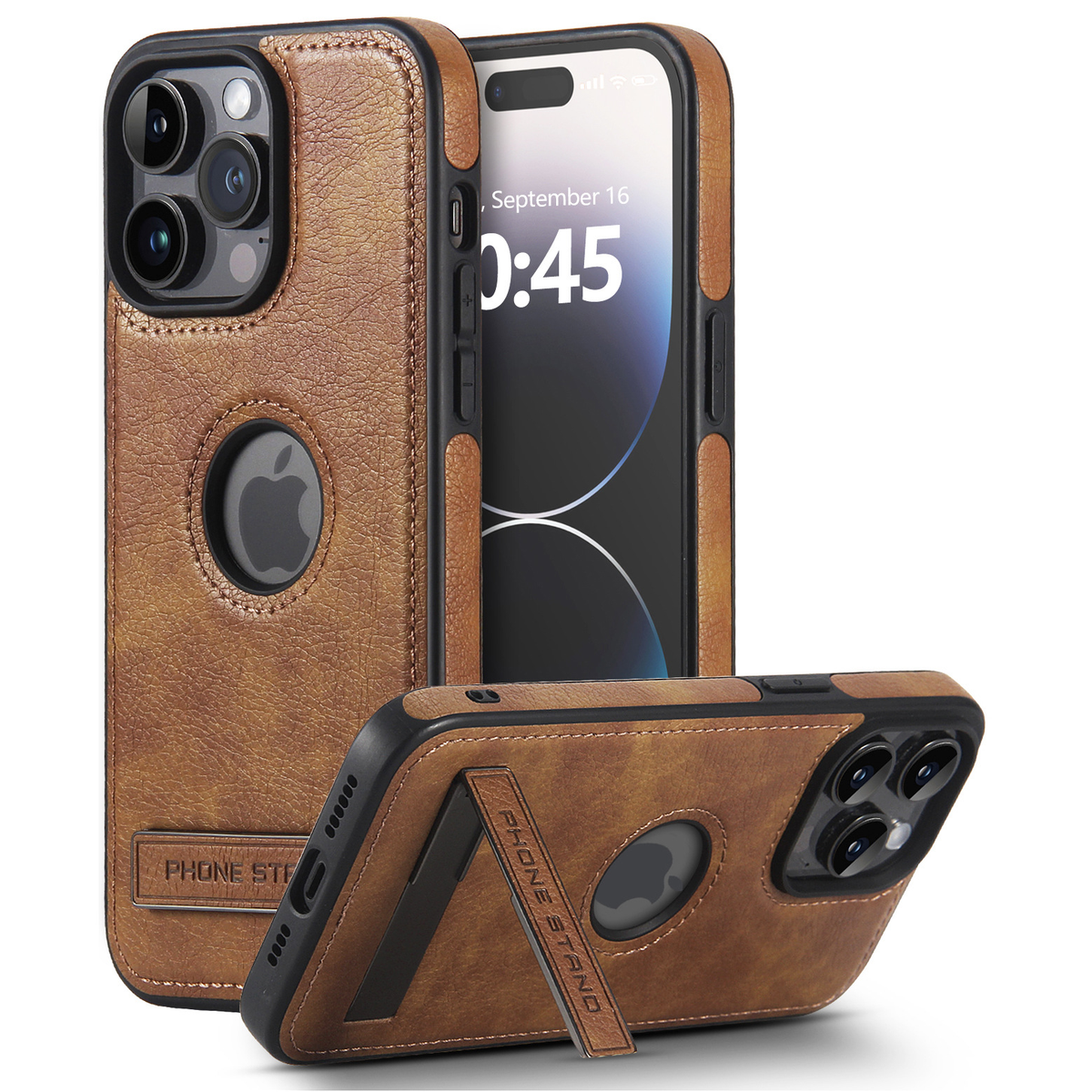Leather-Texture Stand Case for iPhone 15 Pro Max