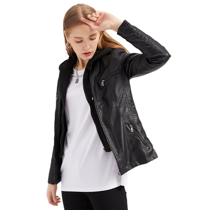 Hooded PU Leather Jacket