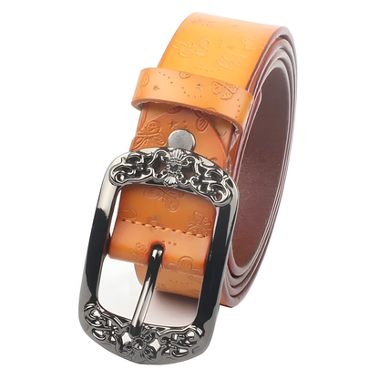 Embossed Butterfly Leather Belt
