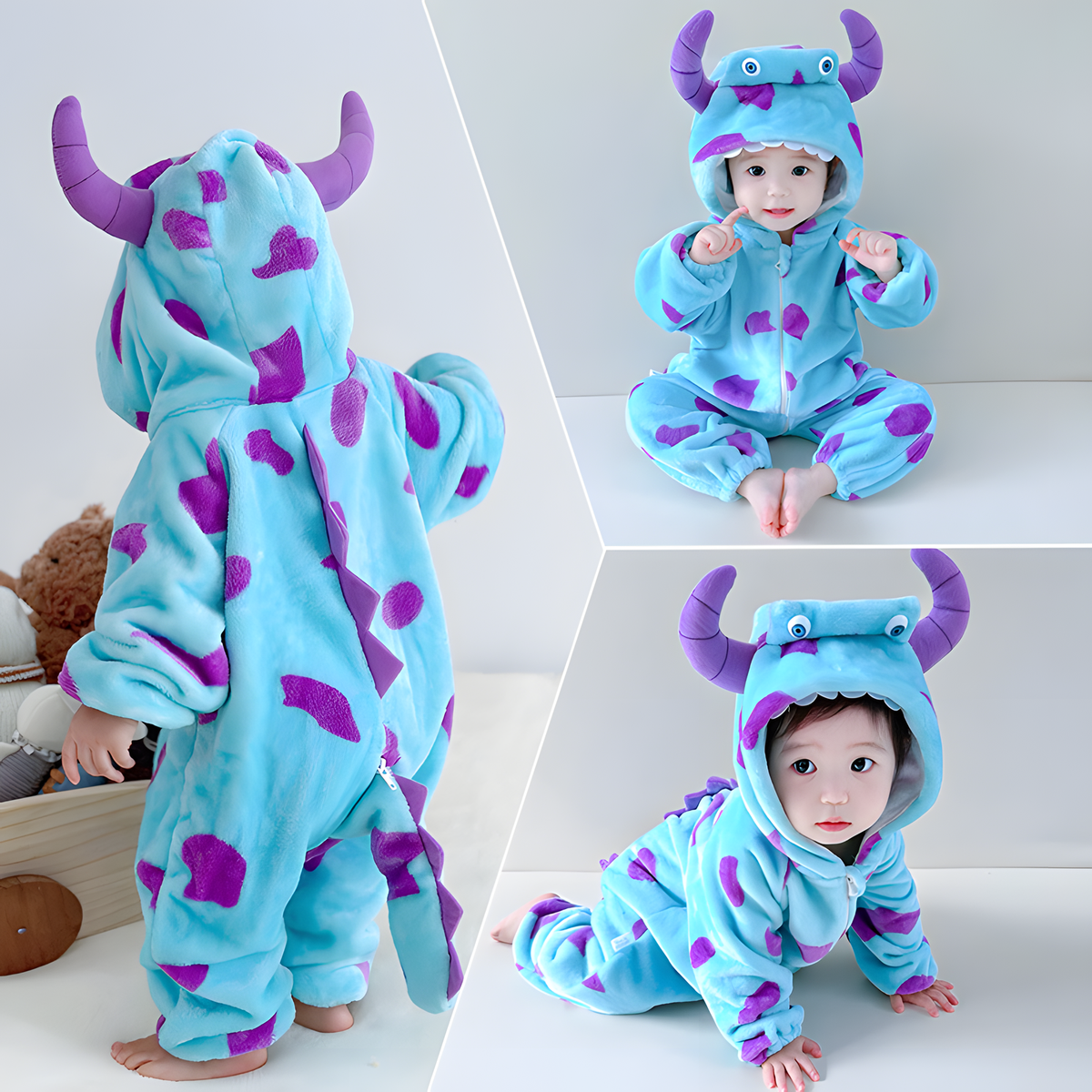 Fleece Animal Hooded Baby Romper