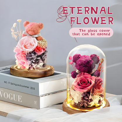 Rose Bear Glass Dome