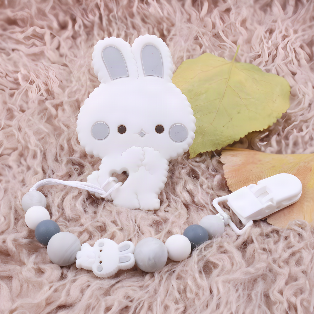 Bunny Teether and Pacifier Clip
