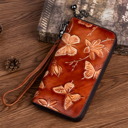 Embossed Butterfly Leather Wallet