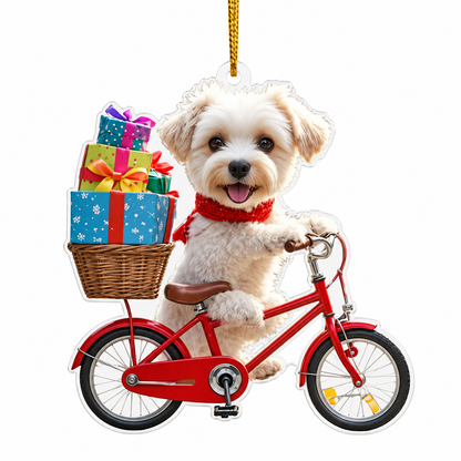 Acrylic Dog Bicycle Christmas Ornaments