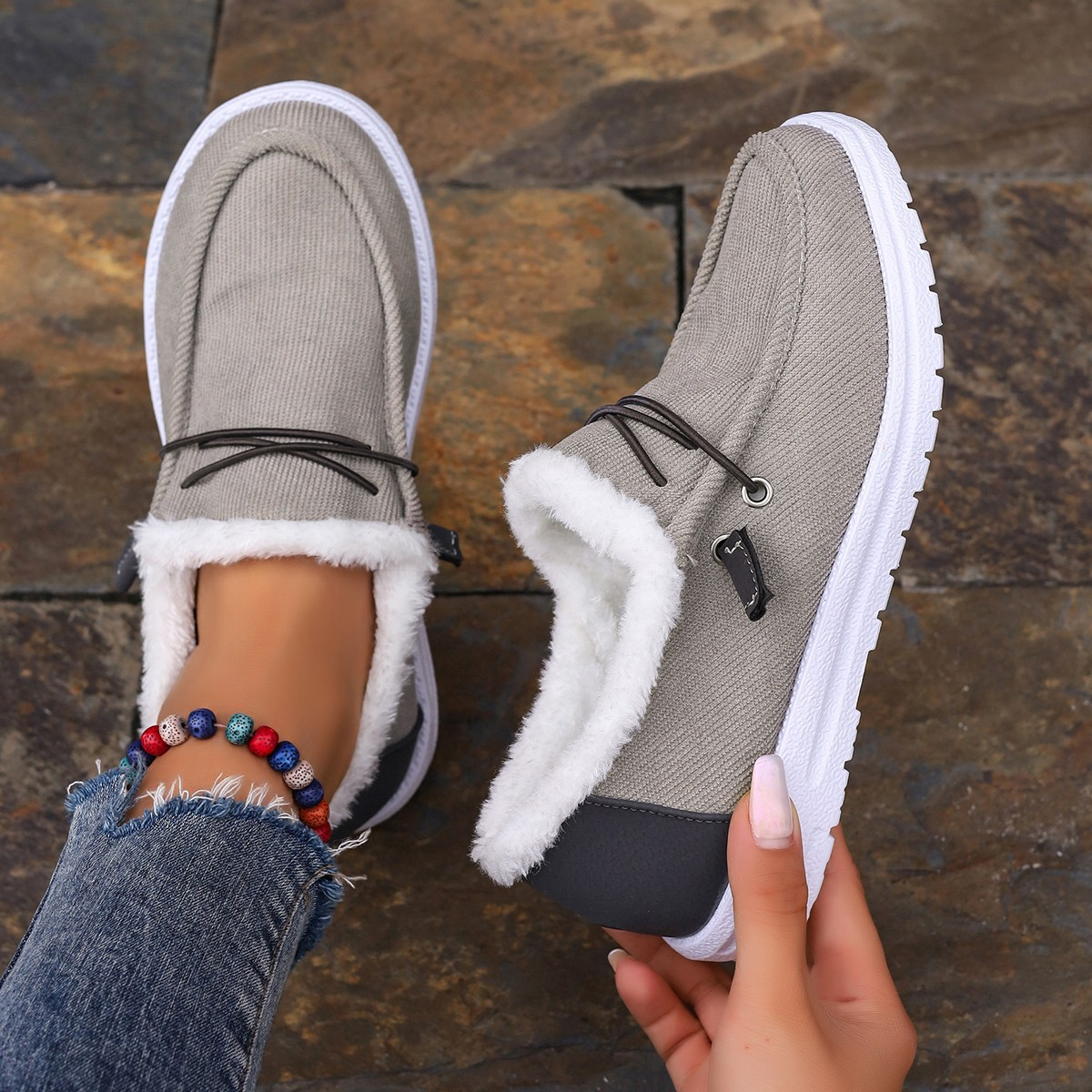 Fleece-Lined Canvas Slip-On Shoes