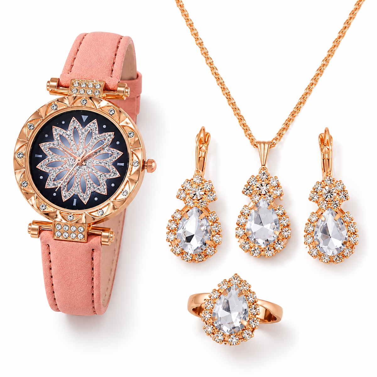 Floral Watch and Jewelry Set