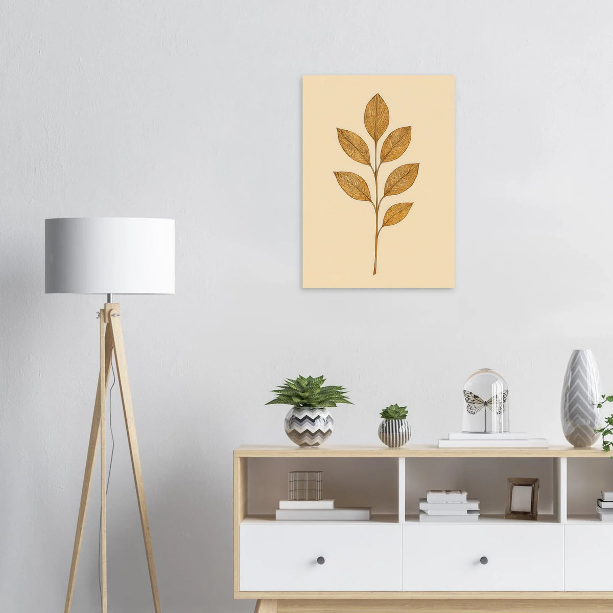 Frukter Golden Leaf Art Print - Minimalistisk Botanisk Väggkonst i Olika Storlekar