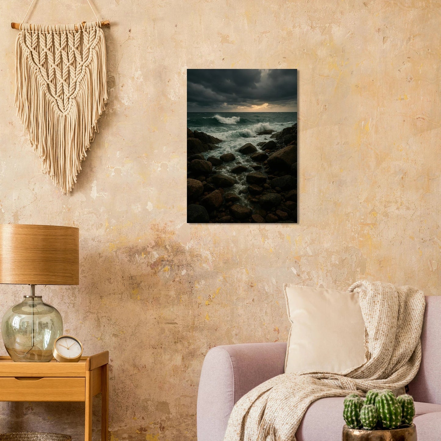 Dramatic Coastal Storm Waves Canvas Print – Ocean Art with Dark Skies & Vibrant Seas, Available in 29 Sizes