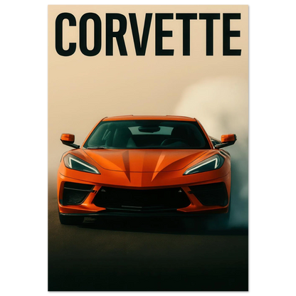 Bilar: Corvette Orange Burnout Print – Dynamisk Väggkonst för Bilentusiasten i Flera Storlekar