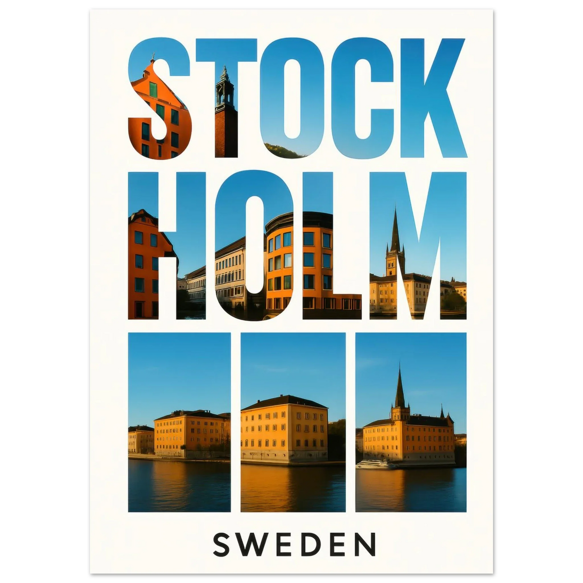 Stockholm Sweden Cityscape Poster – Vibrant Nordic Architectural Art Print