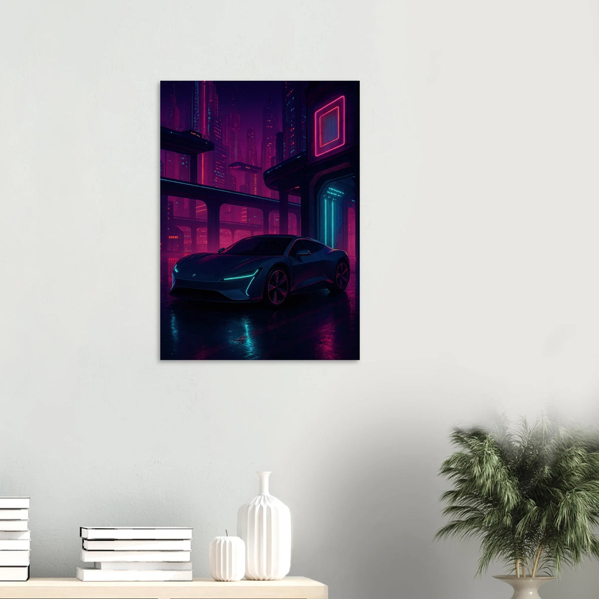 Neon Night Drive: Futuristic Cyberpunk Car Art Print – Bilar Collection
