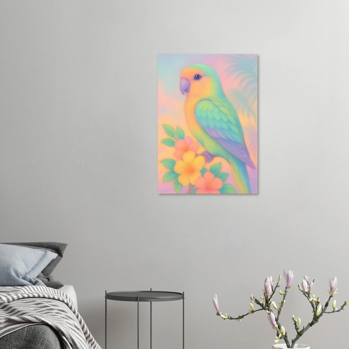 Pastel Paradise Parrot Wall Art – "Djur" – Dreamy Tropical Print for Home Décor