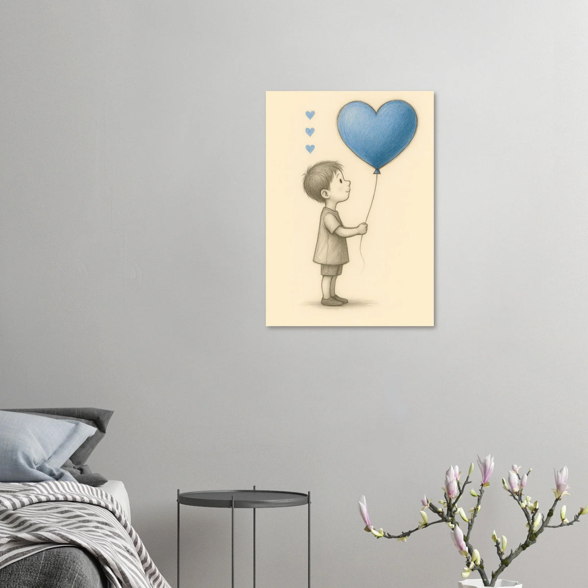 "A Little Love" Konsttryck – Charmig Barnillustration med Hjärteballong, Perfekt för Barnrummet i Olika Storlekar