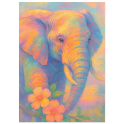 Pastell Safari Elefant Poster – Mjuk Konst i Regnbågens Färger, Välj Din Storlek