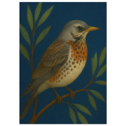 Fieldfare Bird on Branch Art Print – Vibrant Woodland Wildlife Wall Decor for Nature Lovers, in Various Sizes