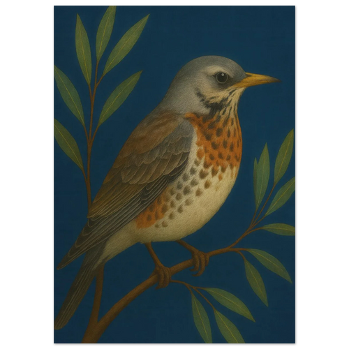 Fieldfare Bird on Branch Art Print – Vibrant Woodland Wildlife Wall Decor for Nature Lovers, in Various Sizes