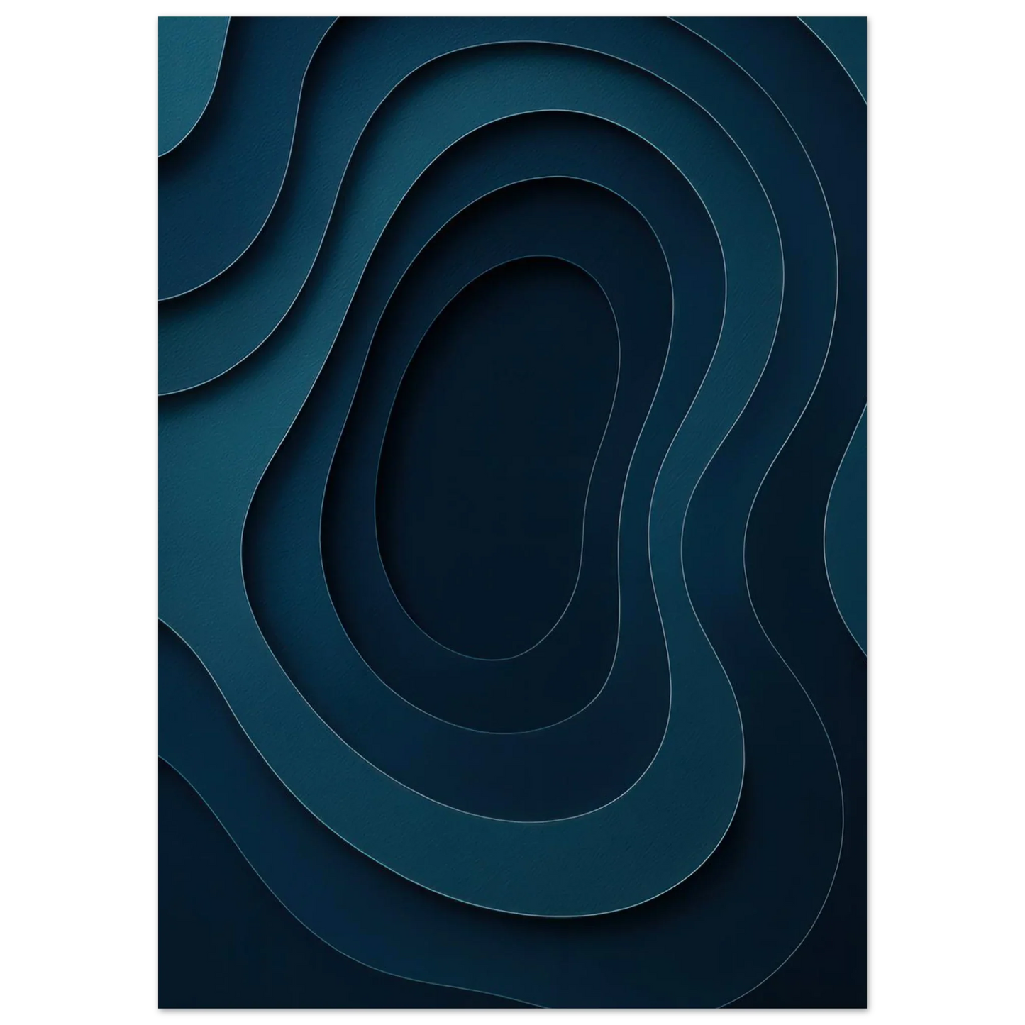 Abstract Contour Map Art Print: Deep Blue Minimalist Paper Cut Style