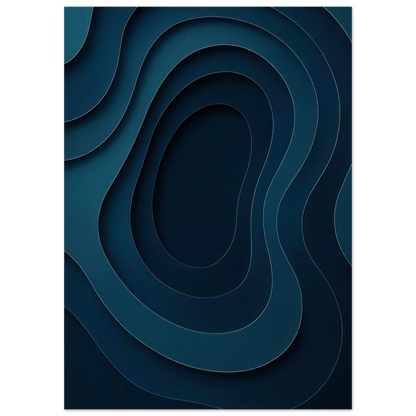 Abstract Contour Map Art Print: Deep Blue Minimalist Paper Cut Style