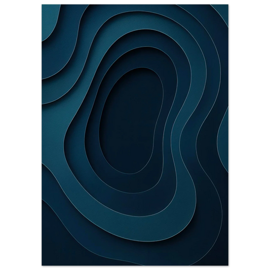 Abstract Contour Map Art Print: Deep Blue Minimalist Paper Cut Style