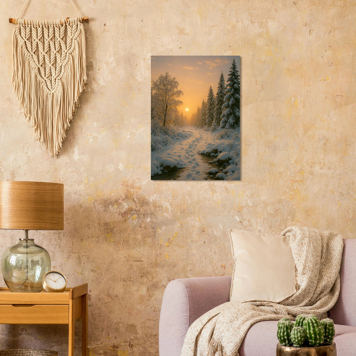 Winter Sunset Wonderland Poster - Golden Hour Forest Landscape Art Print in Various Sizes