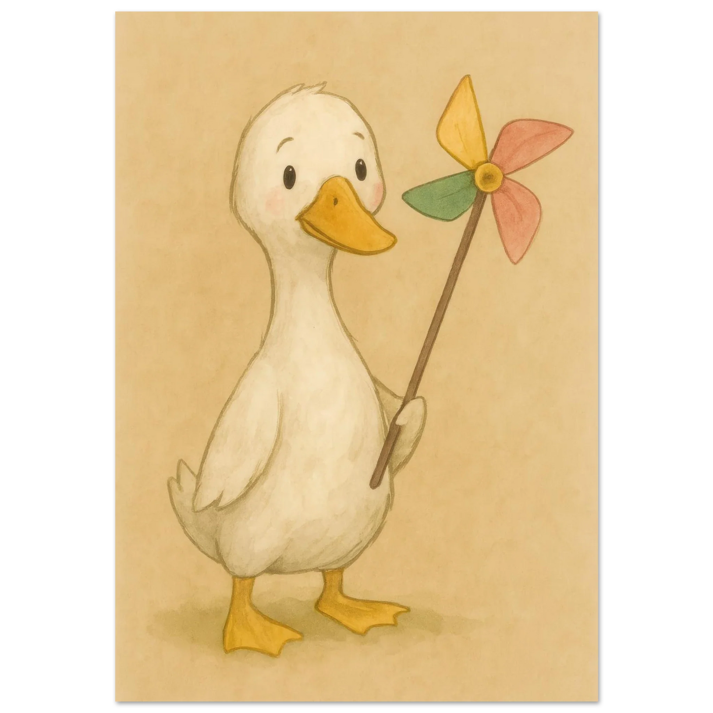 Barnyard Charm: Little Duck with Pinwheel – Vintagestil Poster