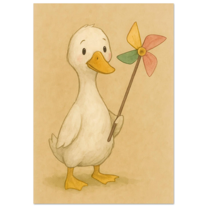 Barnyard Charm: Little Duck with Pinwheel – Vintagestil Poster