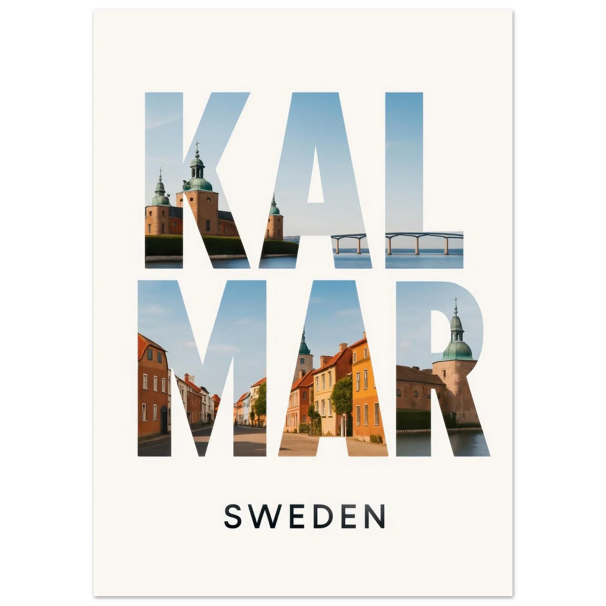 Kalmar, Sweden Cityscape Art Poster – Vibrant Swedish Architecture & Bridges