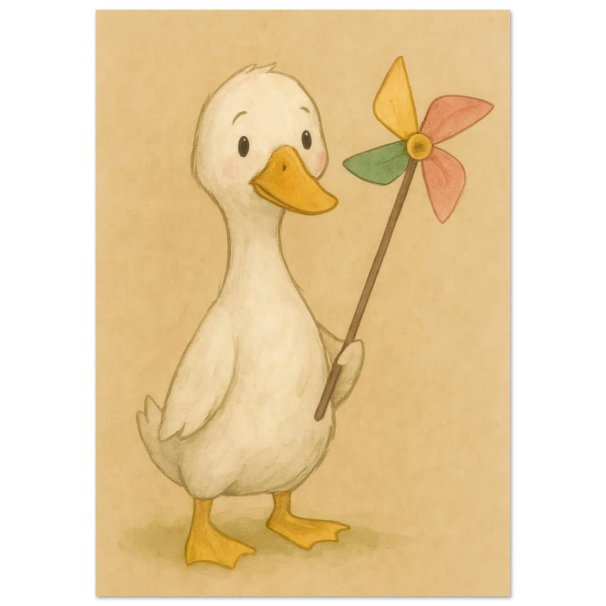 Barnyard Charm: Little Duck with Pinwheel – Vintagestil Poster